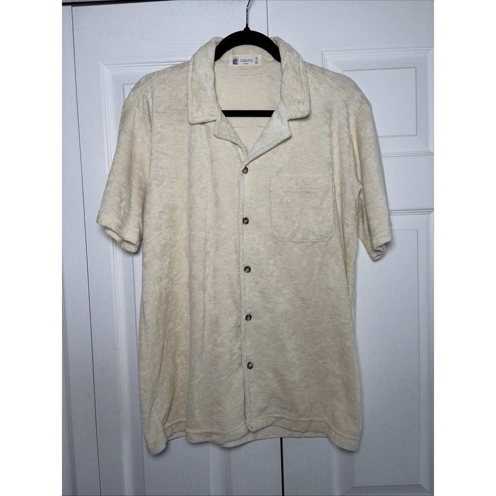 Laguna Terry Cloth Camp Collar Shirt Mens M Cream Beach Surf Vacation Size M